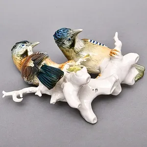 Большая Фарфоровая Статуэтка «Пара птиц - Сойки», Карл Энс / Karl Ens, Германия.