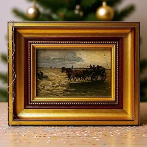 Картина - Пейзаж - Миниатюра «Водная переправа - Брод», Доска, Масло, Германия 80 -е ХХ века. 