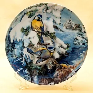 Коллекционная Тарелка «Синички в еловых ветках» Фарфор, Hutschenreuther, Германия -1992 год.