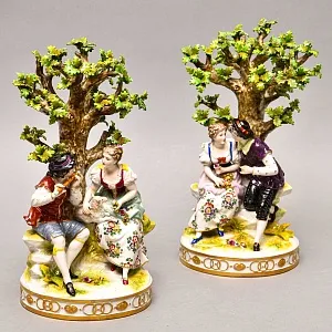 Большие Парные Фарфоровые статуэтки «Влюбленные», Ludwigsburg Германия, середина ХХ века. 