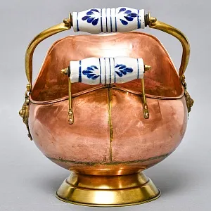 Классический Медный Зольник с Фарфоровыми ручками, Англия первая половина ХХ века!