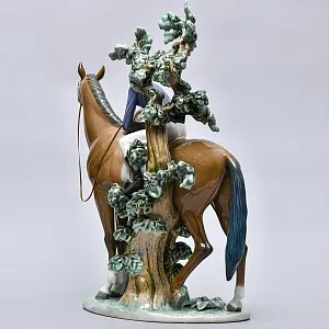 Редкость! Большая Фарфоровая статуэтка «Жокей и девушка», Lladro Испания, 1974 - 1979 годы.