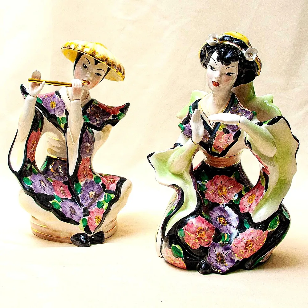 Парные Статуэтки «ДУЭТ - КИТАЙСКИЕ МУЗЫКАНТЫ», Фаянс CIA MANNA, Италия 70 гг.