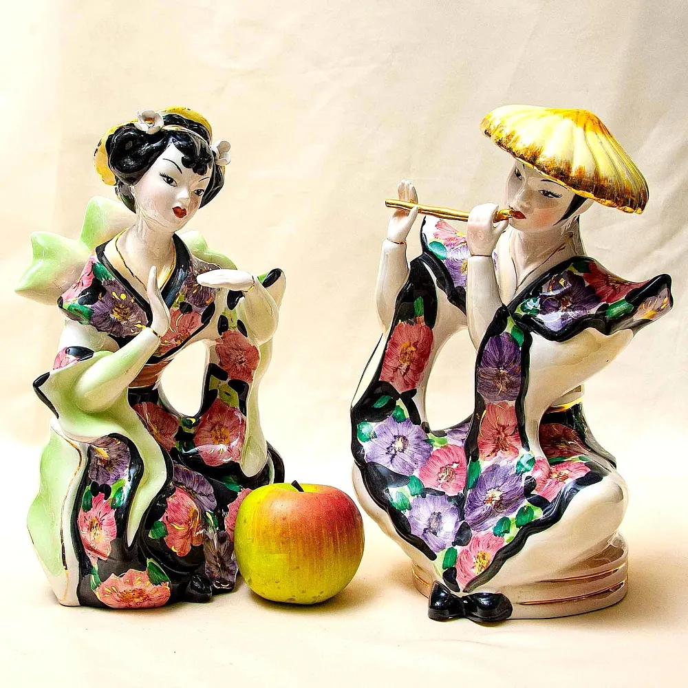 Парные Статуэтки «ДУЭТ - КИТАЙСКИЕ МУЗЫКАНТЫ», Фаянс CIA MANNA, Италия 70 гг.