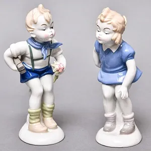 Парные Фарфоровые статуэтки «Дети. Мальчик и Девочка», Wagner & Apel Lippelsdorf Германия, 1949 - 1951 годы. 