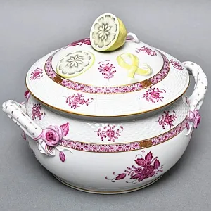 Фарфоровая Супница - Тюрина на подставке «APPONYI PURPUR», HEREND Венгрия - 1942 год.  