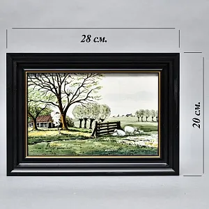 Фарфоровый Пласт - Картина - Панно «Сельский пейзаж. Пастбище», Royal Delft Голландия 50 гг. 