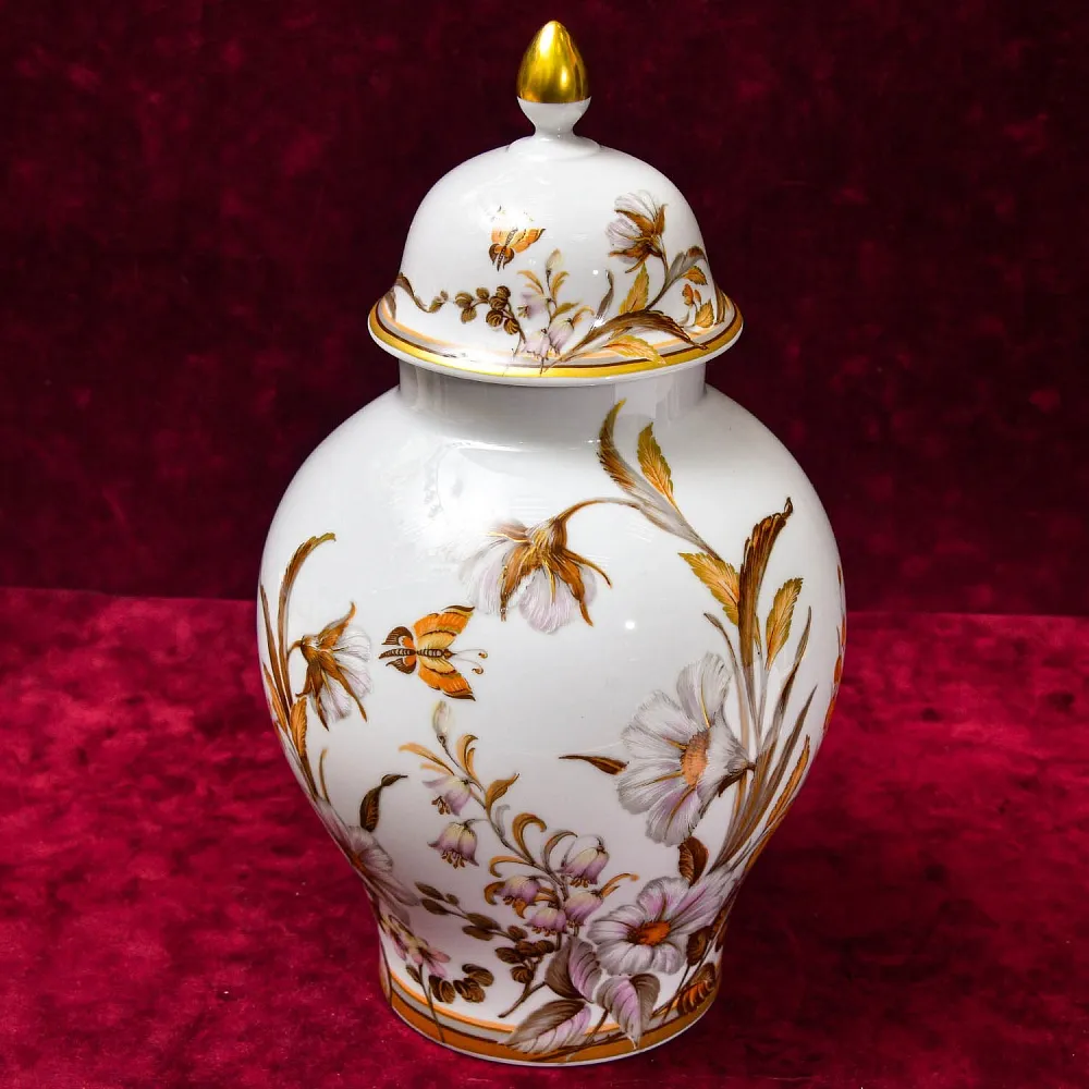 Большой Авторский Вазон - Ваза с крышкой «Цветение Лета» Фарфор KAISER Германия.