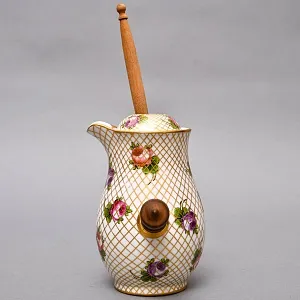 Фарфоровый Кувшин - Чайник для подачи горячего шоколада «Цветочная россыпь» с лопаткой, Франция.