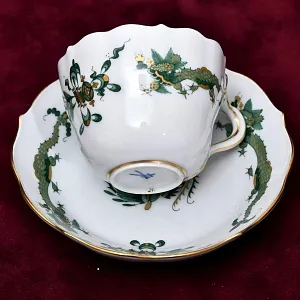 Классическая Фарфоровая Кофейная пара «Зеленый Дракон», MEISSEN Германия, первая половина ХХ века.