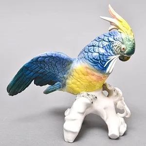 Птица - Коллекционная Статуэтка «Сине-Желтый Какаду на ветке», фарфор Karl Ens Германия 50 гг. 
