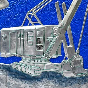 Памятное Подарочное Панно - Картина «Советский гусеничный экскаватор Э-652», Металл, СССР. 