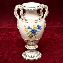Антикварная Фарфоровая Ваза с ручками - змеями «Цветочный Букет», MEISSEN Германия, 1924 - 1934 годы.