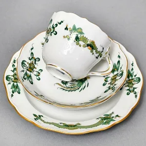 Классическая Кофейная пара и Десертная тарелка «Зеленый Дракон», Фарфор MEISSEN, Германия. 