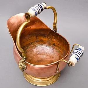 Классический Медный Зольник с  Фарфоровыми ручками, Кашпо Англия, середина ХХ века!