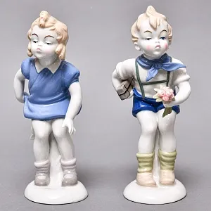 Парные Фарфоровые статуэтки «Дети. Мальчик и Девочка», Wagner & Apel Lippelsdorf Германия, 1949 - 1951 годы. 