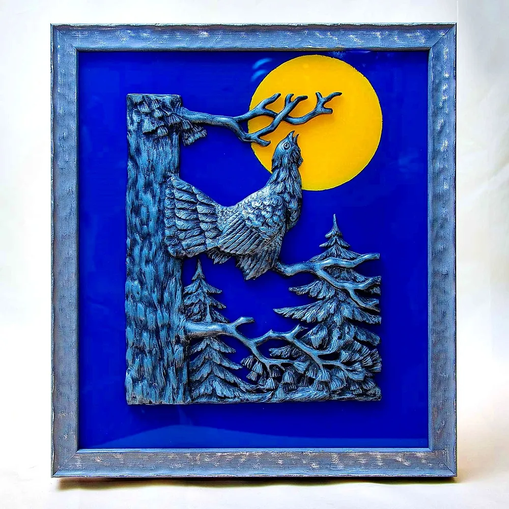 Настенное Панно «Охота - Глухарь на ветке» с функцией Ночника,  Германия 60гг.