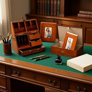 Редкость! Эксклюзивный Кабинетный Настольный Набор Четыре Предмета «БЮРО», Кожа Flamant, Бельгия.