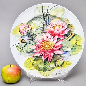 Авторская Фарфоровая Тарелка - Блюдо «Водная лилия Розовая сенсация», Rosenthal Германия - 2000 год. 