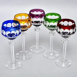 Пять Бокалов для Вина из Цветного Хрусталя, Barthmann Германия, начало 70-х годов ХХ века. 