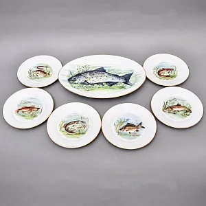 Столовый «Рыбный» Сервиз на 6 персон, Фарфор Limoges / Лимож Франция, конец ХХ века.