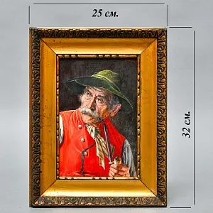 Картина - Портрет «Тиролец с трубкой», Franz Xaver Wölfle, Доска, Масло, Германия 30-е гг.