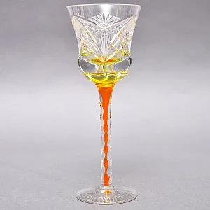 Антикварный Хрустальный Бокал для Вина с цветной янтарной дорожкой в ножке, Annahütte Германия.