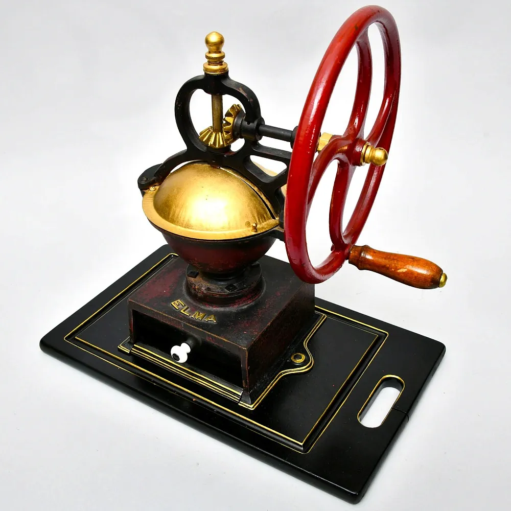 Большая Антикварная Чугунная Ручная Механическая Кофемолка ELMA, Франция начало ХХ века.