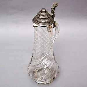 Старинный Хрустальный Кувшин - Графин с Оловянной крышкой, Ручной работы Германия середина XX века.
