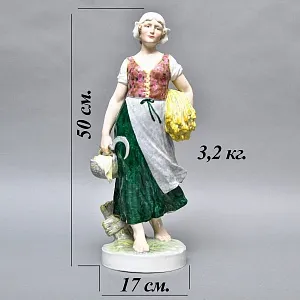 Большая! Коллекционная Фарфоровая статуэтка «Крестьянка с серпом и колосьями», Karl Ens Германия.