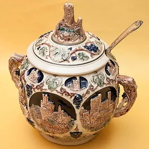 Крюшонница - Горшок для Глинтвейна «Старинные Замки» + 4-е Кружки Фаянс Германия