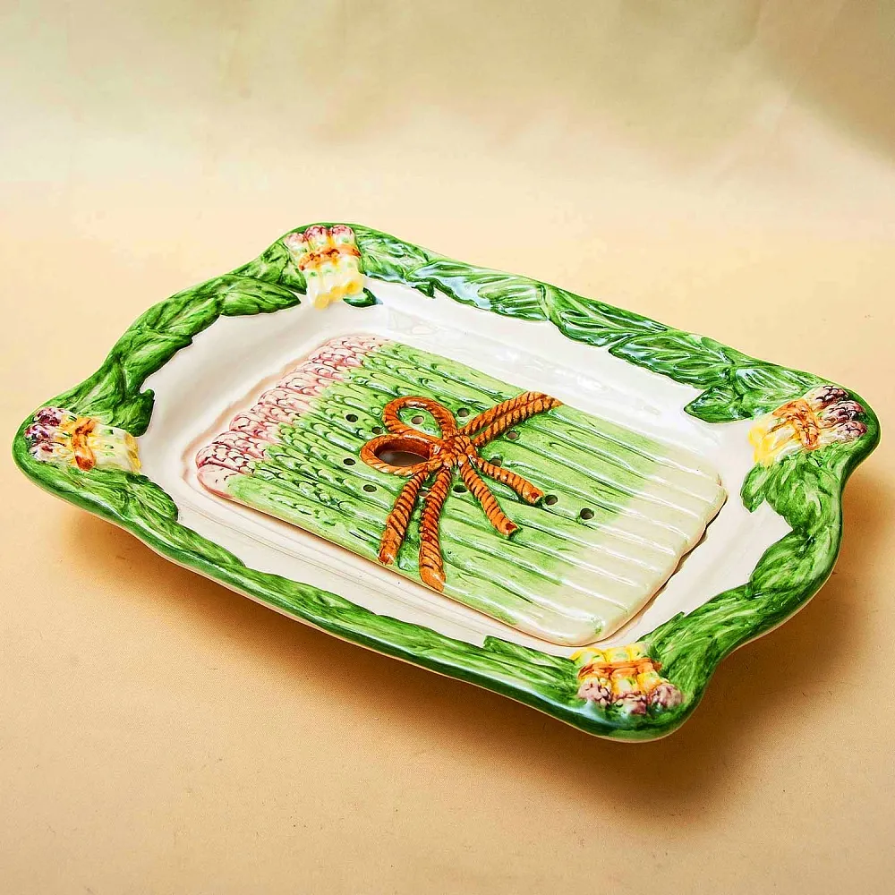 Фаянсовое Сервировочное Блюдо - Судок для подачи Спаржи, Франции начало ХХ века.