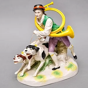Антикварная Фарфоровая статуэтка «Псовая охота»,  VOLKSTEDT Германия, 1915 - 1934 годы. 