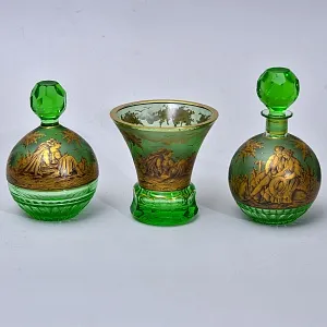 Парфюмерный набор из 3-х предметов «Влюбленная пара. Свидание», Хрусталь Johann Oertel & Co. Богемия.