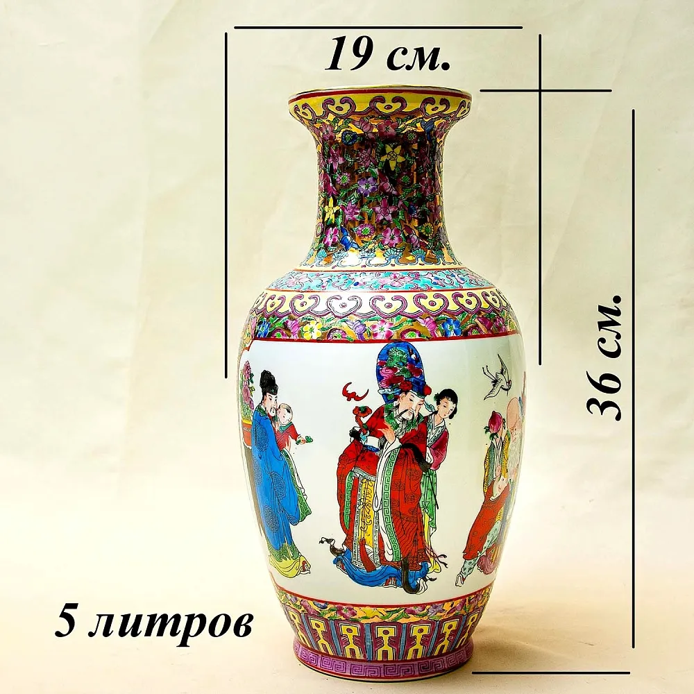 Винтажная Фарфоровая Ваза «КИТАЙСКИЕ МУДРЕЦЫ», Н -36см, Старый Китай -70-е годы ХХ века.