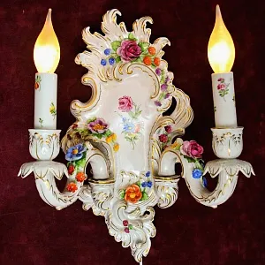 Парные Настенные Электрические Бра - Канделябры, Фарфор PLAUE Von Schierholz Германия.