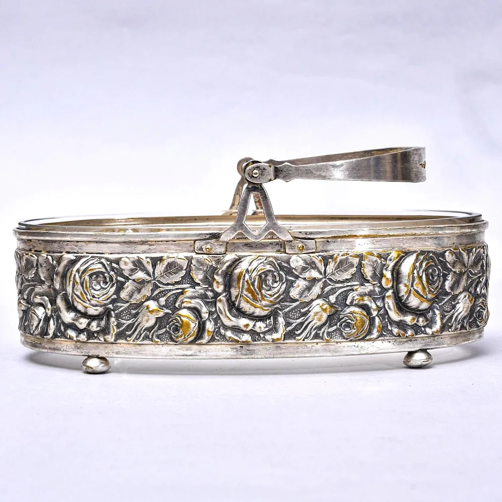 Винтажная Металлическая Ваза - Конфетница - Фруктовница «Садовая Роза» Silverplated Англия 50 -е годы ХХ века.