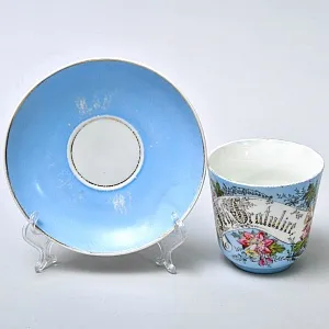 Антикварная Фарфороввая Чайная Пара «ПОЗДРАВЛЯЮ», Германия, конец XIX века.