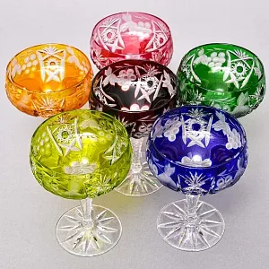 Набор 6-ть фужеров для шампанского или «Креманок» из Цветного Хрусталя серия «Виноград»