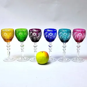 Набор Бокалов для Вина из Цветного Хрусталя JOSEPHINENHUTTE Германия, 50 -е гг.