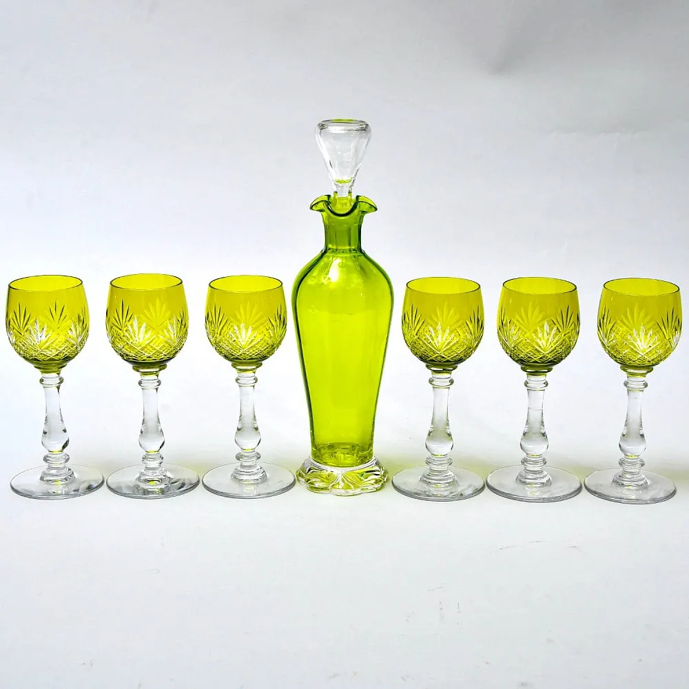 Антикварный Набор Хрустальный Графин и  6 -ть Бокалов для Вина, Val Saint Lambert, Бельгия 30 -е годы ХХ века. 