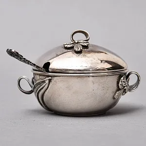 Винтажный Набор из 2х предметов - Сахарница с ложечкой и молочник «ЦВЕТЫ», Англия - середина ХХ века.