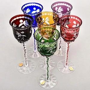 Редекость! Хрустальные Фужеры для вина с цветной дорожкой в ножке, Lauzrits Германия, 60 -е годы ХХ века.