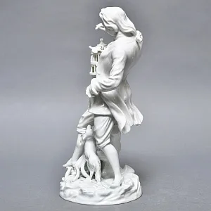 Антикварная Фарфоровая статуэтка «Птицелов с собакой», Fraureuth Германия, 1919 - 1926 годы. 