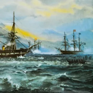 Фарфоровый Пласт - Картина - Панно «Фрегат Юлланд в Исландии», B&G Copenhagen Porcelain Дания.