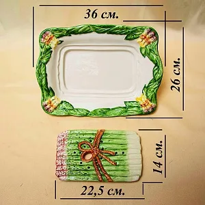 Фаянсовое Сервировочное Блюдо - Судок для подачи Спаржи, Франции начало ХХ века.