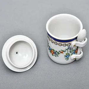 Фарфоровый Соусник с крышкой, блюдцем и ложечкой, Giulia Mangani Италия, вторая половина ХХ века.