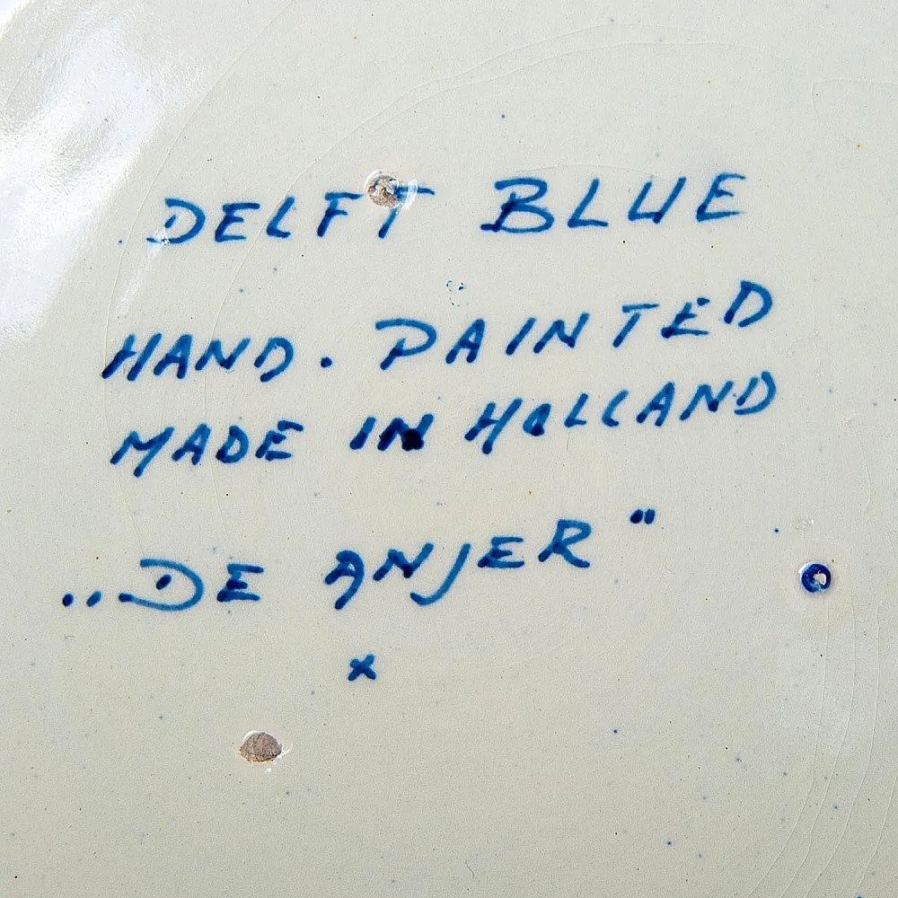 Декоративное Блюдо - Тарелка «ПЕЙЗАЖ С МЕЛЬНИЦАМИ», роспись, фарфор DELFT Blau, d-30 см.