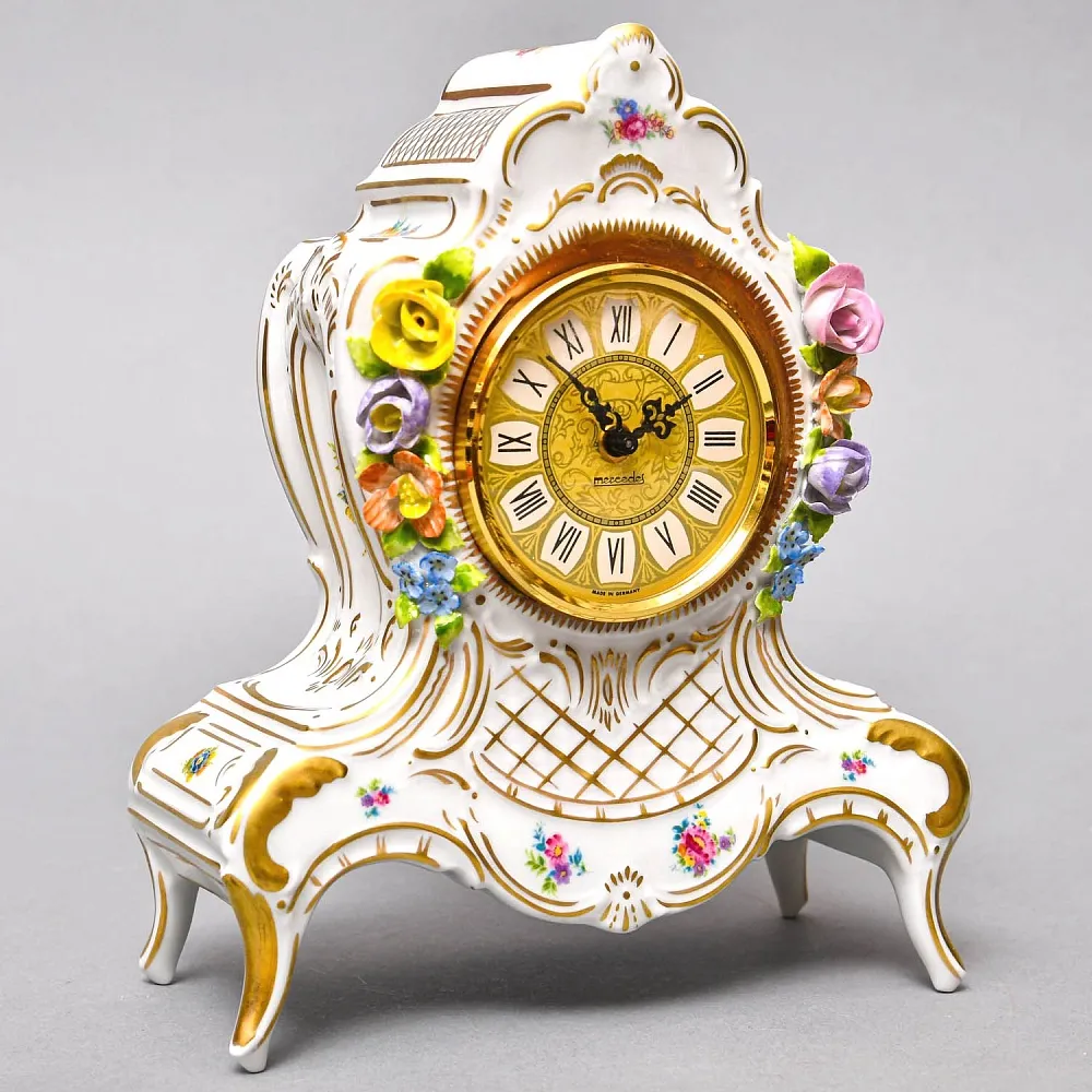 Каминные Кварцевые Часы в стиле Рококо «Цветочные Гирлянды», Германия 80-е годы ХХ века.