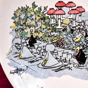 Антикварная Тарелка «Размышления перед банкетом. Недоумение», Фаянс Sarreguemines, Франция конец XIX века.